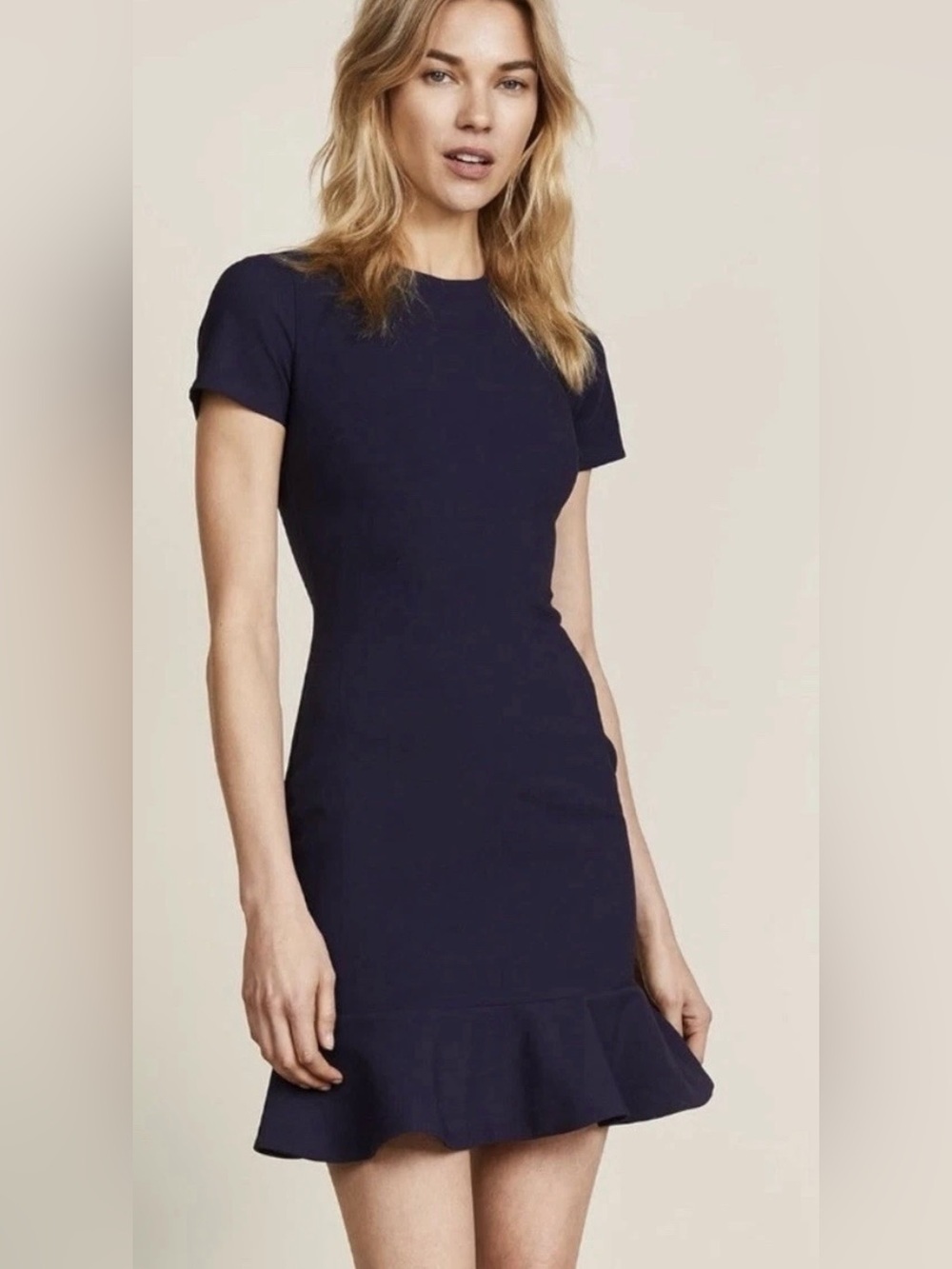 Likely Women’s Beckett Navy Blue Short Sleeve Ruffle Hem Dress Size 2